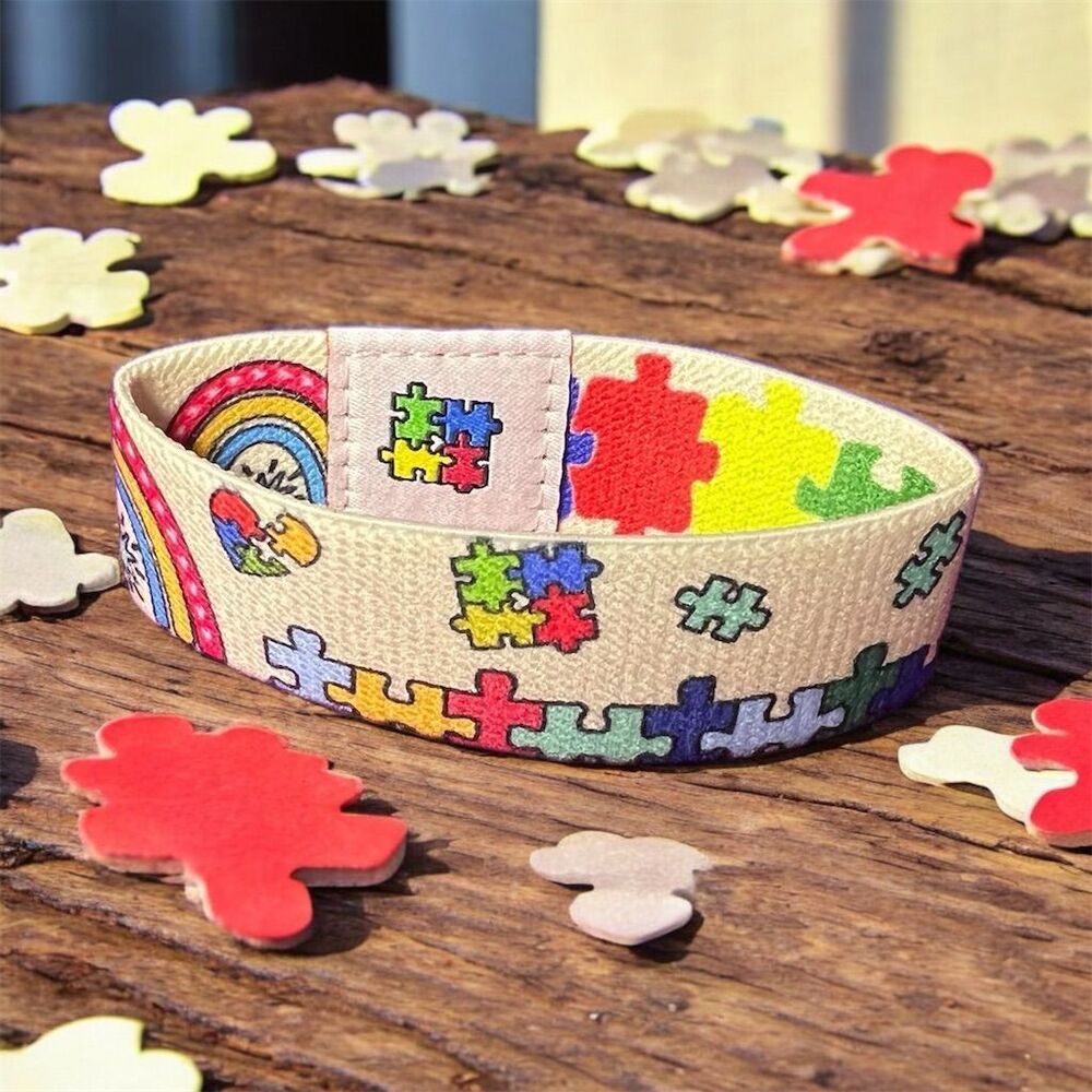 Autism Bright Puzzle Piece Elastic Wristband - Picture 3 of 11